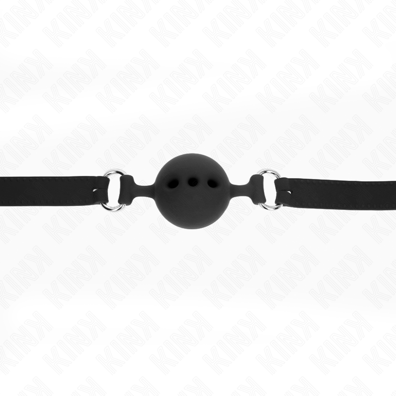 Kink - Bavaglio In Silicone Intero 55 X 2 Cm Con Sfera Da 5 Cm Misura L Nero Regolabile 35-51 Cm - KINK COLLAR & GAG - Ball Gag e Bavagli | erosidea.com