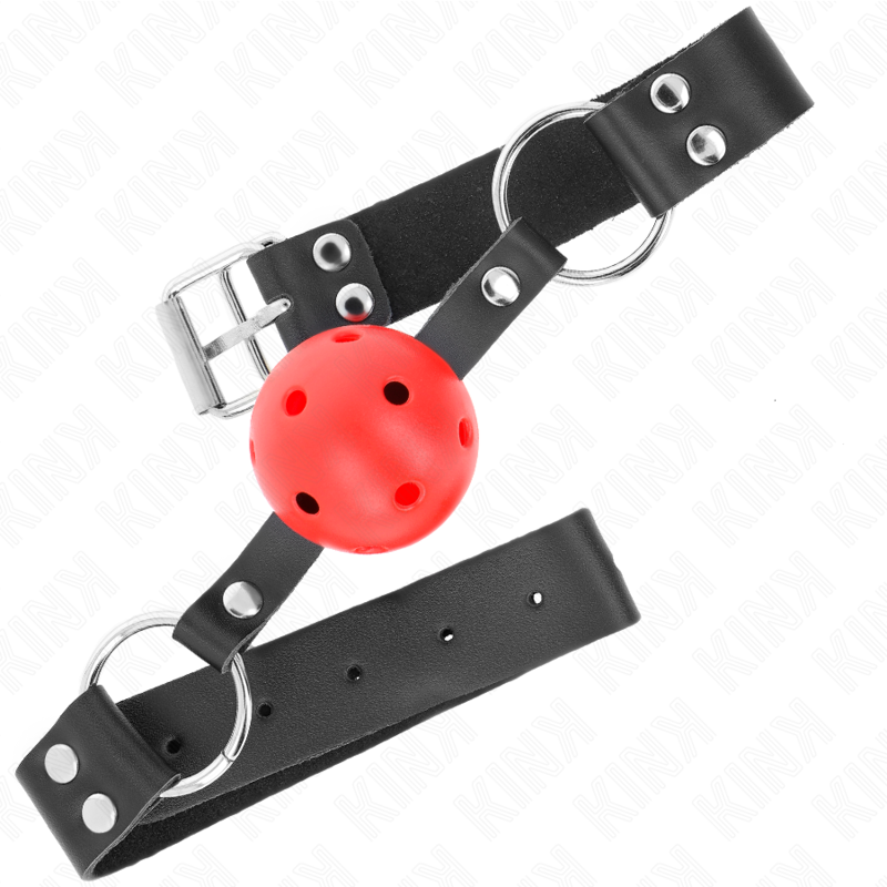 Kink - Palla Traspirante Bavaglio 4 Cm Con Doppio Rivetto Rosso 625 X 25 Cm Regolabile 42-58 Cm - KINK COLLAR & GAG - Ball Gag e Bavagli | erosidea.com
