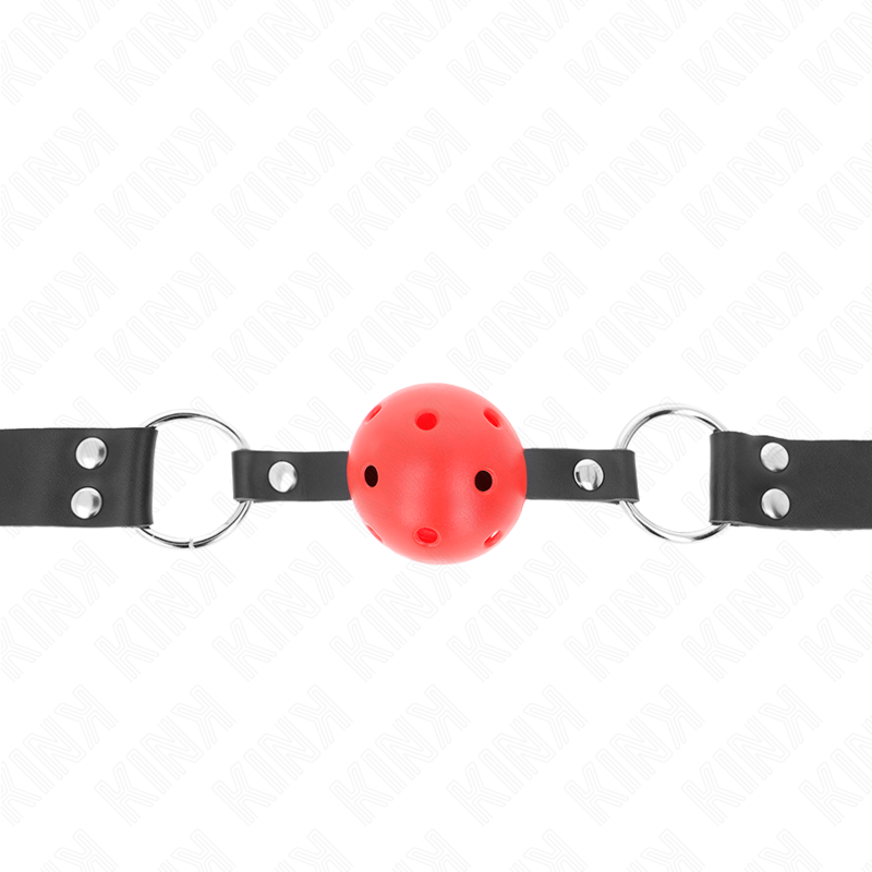 Kink - Palla Traspirante Bavaglio 4 Cm Con Doppio Rivetto Rosso 625 X 25 Cm Regolabile 42-58 Cm - KINK COLLAR & GAG - Ball Gag e Bavagli | erosidea.com