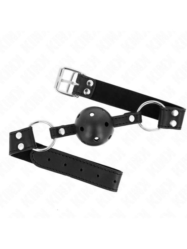 Kink - Bavaglio Sfera Traspirante 4 Cm Con Doppio Rivetto Modello 1 Nero 625 X 25 Cm Regolabile 42-58 Cm - KINK COLLAR & GAG - Ball Gag e Bavagli | erosidea.com