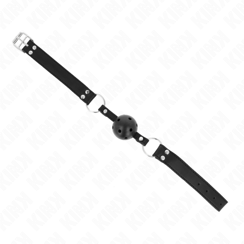 Kink - Bavaglio Sfera Traspirante 4 Cm Con Doppio Rivetto Modello 1 Nero 625 X 25 Cm Regolabile 42-58 Cm - KINK COLLAR & GAG - Ball Gag e Bavagli | erosidea.com