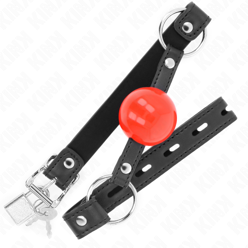 Kink - Ball 4 Cm Gag Con Serratura Sfera Rossa Cinturino Nero 60 X 2 Cm - KINK COLLAR & GAG - Ball Gag e Bavagli | erosidea.com