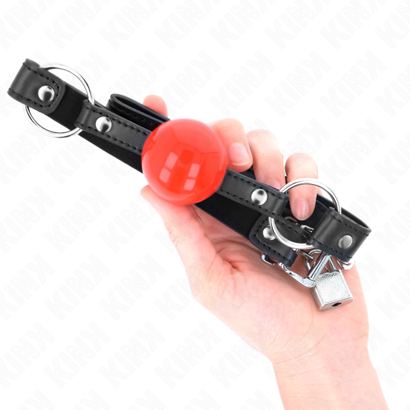Kink - Ball 4 Cm Gag Con Serratura Sfera Rossa Cinturino Nero 60 X 2 Cm - KINK COLLAR & GAG - Ball Gag e Bavagli | erosidea.com