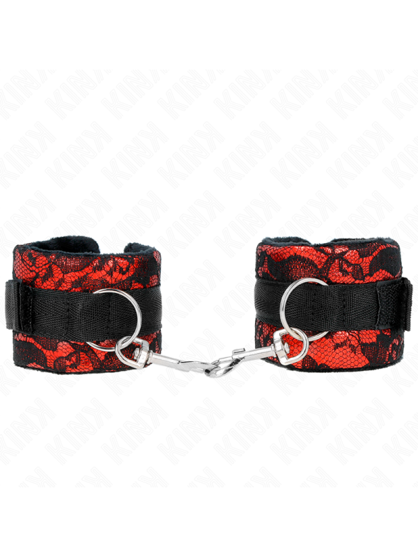 Kink - Polso Corto In Pizzo Di Velluto E Fascia In Nylon Rosso / Nero 23 X 65 Cm - KINK WRIST RESTRAINT - Manette e Polsini | erosidea.com