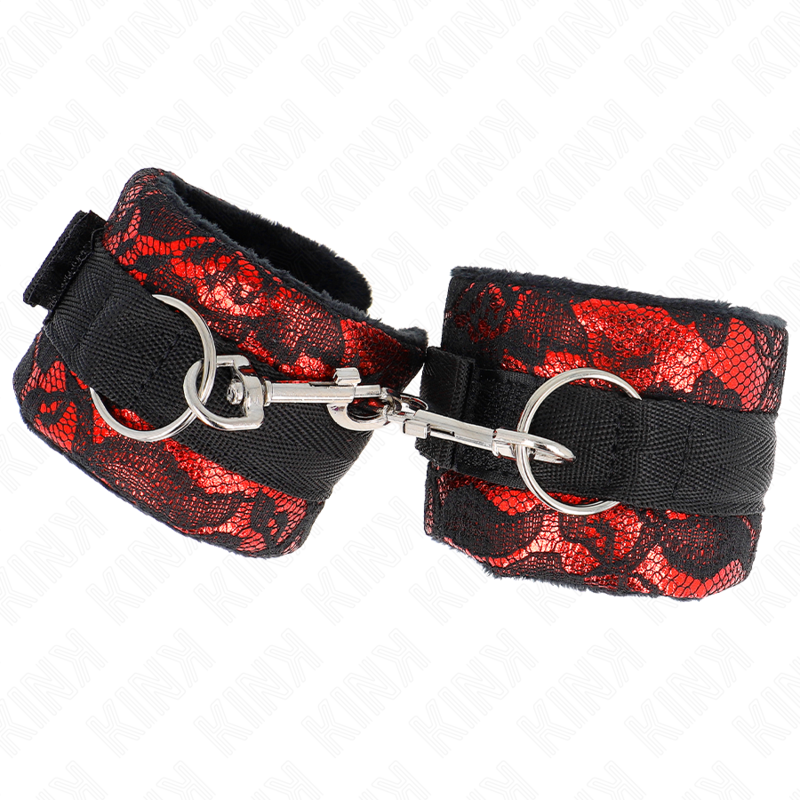 Kink - Polso Corto In Pizzo Di Velluto E Fascia In Nylon Rosso / Nero 23 X 65 Cm - KINK WRIST RESTRAINT - Manette e Polsini | erosidea.com