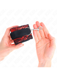 Kink - Polso Corto In Pizzo Di Velluto E Fascia In Nylon Rosso / Nero 23 X 65 Cm - KINK WRIST RESTRAINT - Manette e Polsini | erosidea.com