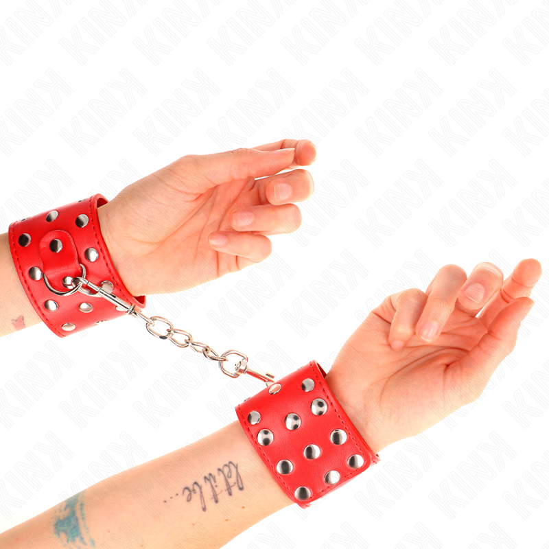 Kink - Resistenza Da Polso Con Chiusura A Scatto Completa Di Rivetti Rosso Regolabile 19-24 Cm X 55 Cm - KINK WRIST RESTRAINT - Manette e Polsini | erosidea.com