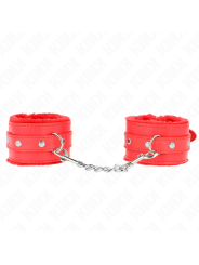 Kink - Poggipolsi Premium Imbottiti In Pelliccia Rossi Con Cintura Rossa Regolabile 17-29 Cm X 6 Cm - KINK WRIST RESTRAINT - Manette e Polsini | erosidea.com