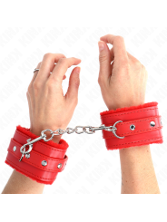Kink - Poggipolsi Premium Imbottiti In Pelliccia Rossi Con Cintura Rossa Regolabile 17-29 Cm X 6 Cm - KINK WRIST RESTRAINT - Manette e Polsini | erosidea.com