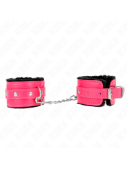 Kink - Poggipolsi Premium Foderati In Pelliccia Neri Con Cintura Rosa Lampone Regolabile 17-29 Cm X 6 Cm - KINK WRIST RESTRAINT - Manette e Polsini | erosidea.com