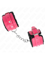 Kink - Poggipolsi Premium Foderati In Pelliccia Neri Con Cintura Rosa Lampone Regolabile 17-29 Cm X 6 Cm - KINK WRIST RESTRAINT - Manette e Polsini | erosidea.com