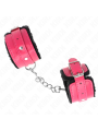 Kink - Poggipolsi Premium Foderati In Pelliccia Neri Con Cintura Rosa Lampone Regolabile 17-29 Cm X 6 Cm - KINK WRIST RESTRAINT - Manette e Polsini | erosidea.com