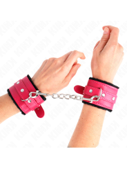 Kink - Poggipolsi Premium Foderati In Pelliccia Neri Con Cintura Rosa Lampone Regolabile 17-29 Cm X 6 Cm - KINK WRIST RESTRAINT - Manette e Polsini | erosidea.com