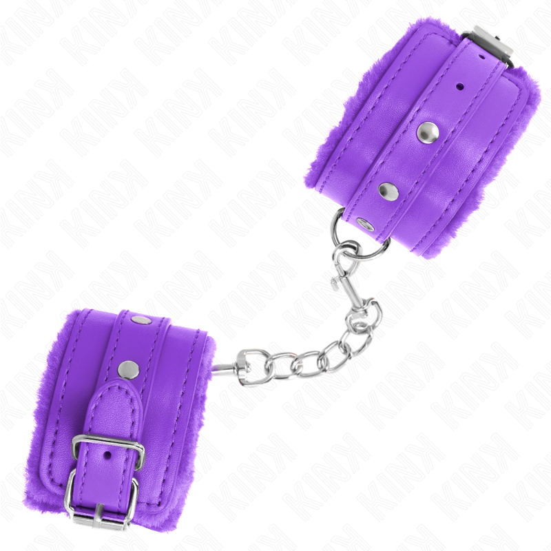 Kink - Poggipolsi Premium Imbottiti In Pelliccia Viola Con Cintura Viola Regolabile 17-29 Cm X 6 Cm - KINK WRIST RESTRAINT - Manette e Polsini | erosidea.com