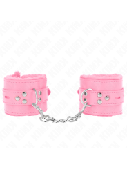 Kink - Polsini Imbottiti In Pelliccia Con Fori Quadri Rosa E Cintura Rosa Regolabile 17-29 Cm X 6 Cm - KINK WRIST RESTRAINT - Manette e Polsini | erosidea.com