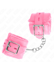 Kink - Polsini Imbottiti In Pelliccia Con Fori Quadri Rosa E Cintura Rosa Regolabile 17-29 Cm X 6 Cm - KINK WRIST RESTRAINT - Manette e Polsini | erosidea.com