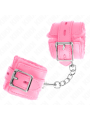Kink - Polsini Imbottiti In Pelliccia Con Fori Quadri Rosa E Cintura Rosa Regolabile 17-29 Cm X 6 Cm - KINK WRIST RESTRAINT - Manette e Polsini | erosidea.com