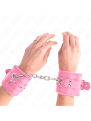 Kink - Polsini Imbottiti In Pelliccia Con Fori Quadri Rosa E Cintura Rosa Regolabile 17-29 Cm X 6 Cm - KINK WRIST RESTRAINT - Manette e Polsini | erosidea.com