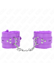 Kink - Polsini Imbottiti In Pelliccia Con Fori Quadri Viola E Cintura Viola Regolabile 17-29 Cm X 6 Cm - KINK WRIST RESTRAINT - Manette e Polsini | erosidea.com