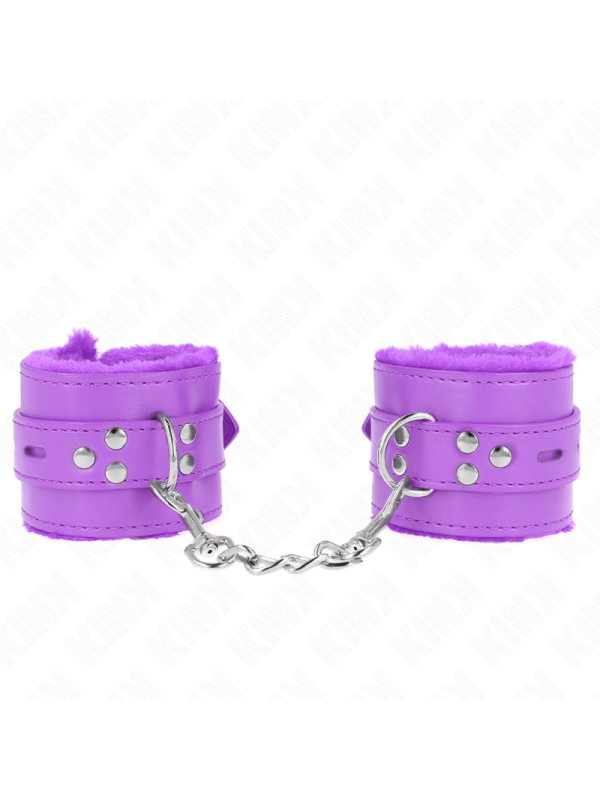 Kink - Polsini Imbottiti In Pelliccia Con Fori Quadri Viola E Cintura Viola Regolabile 17-29 Cm X 6 Cm - KINK WRIST RESTRAINT - Manette e Polsini | erosidea.com
