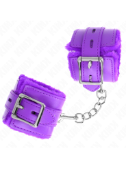 Kink - Polsini Imbottiti In Pelliccia Con Fori Quadri Viola E Cintura Viola Regolabile 17-29 Cm X 6 Cm - KINK WRIST RESTRAINT - Manette e Polsini | erosidea.com