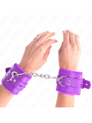 Kink - Polsini Imbottiti In Pelliccia Con Fori Quadri Viola E Cintura Viola Regolabile 17-29 Cm X 6 Cm - KINK WRIST RESTRAINT - Manette e Polsini | erosidea.com
