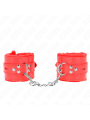 Kink - Polsini Imbottiti In Pelliccia Con Fori Quadri Rosso E Cintura Rossa Regolabile 17-29 Cm X 6 Cm - KINK WRIST RESTRAINT - Manette e Polsini | erosidea.com