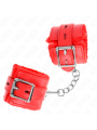 Kink - Polsini Imbottiti In Pelliccia Con Fori Quadri Rosso E Cintura Rossa Regolabile 17-29 Cm X 6 Cm - KINK WRIST RESTRAINT - Manette e Polsini | erosidea.com