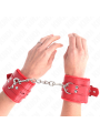 Kink - Polsini Imbottiti In Pelliccia Con Fori Quadri Rosso E Cintura Rossa Regolabile 17-29 Cm X 6 Cm - KINK WRIST RESTRAINT - Manette e Polsini | erosidea.com