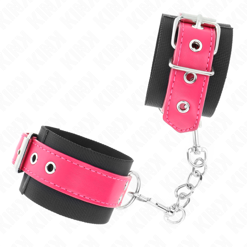 Kink - Resistenza Da Polso In Nylon Nero Con Cintura In Similpelle Rosa Lampone Regolabile 19-29 Cm X 51 Cm - KINK WRIST RESTRAINT - Manette e Polsini | erosidea.com