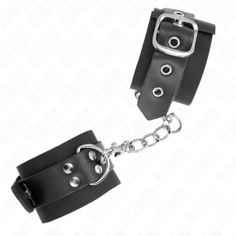 Kink - Resistenza Da Polso In Nylon Nero Con Cintura In Pelle Nera Regolabile 19-29 Cm X 51 Cm - KINK WRIST RESTRAINT - Manette e Polsini | erosidea.com