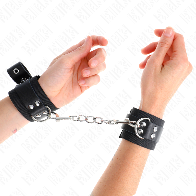 Kink - Resistenza Da Polso In Nylon Nero Con Cintura In Pelle Nera Regolabile 19-29 Cm X 51 Cm - KINK WRIST RESTRAINT - Manette e Polsini | erosidea.com