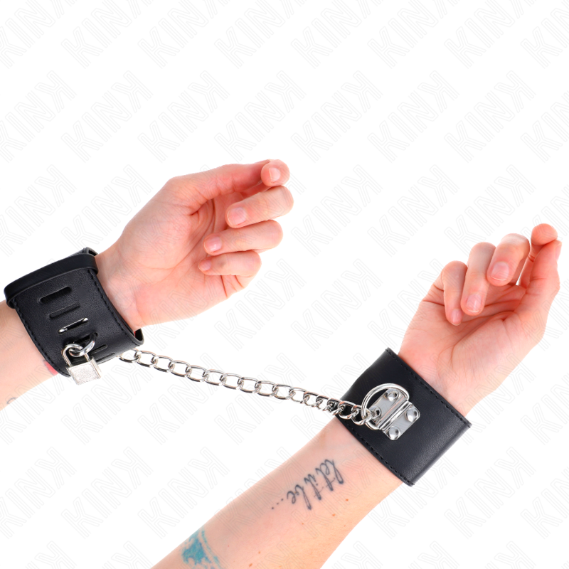Kink - Polso Fisso Con Catena 30 Cm E Chiusura Lucchetto Nero Regolabile 16-23 Cm X 55 Cm - KINK WRIST RESTRAINT - Manette e Polsini | erosidea.com