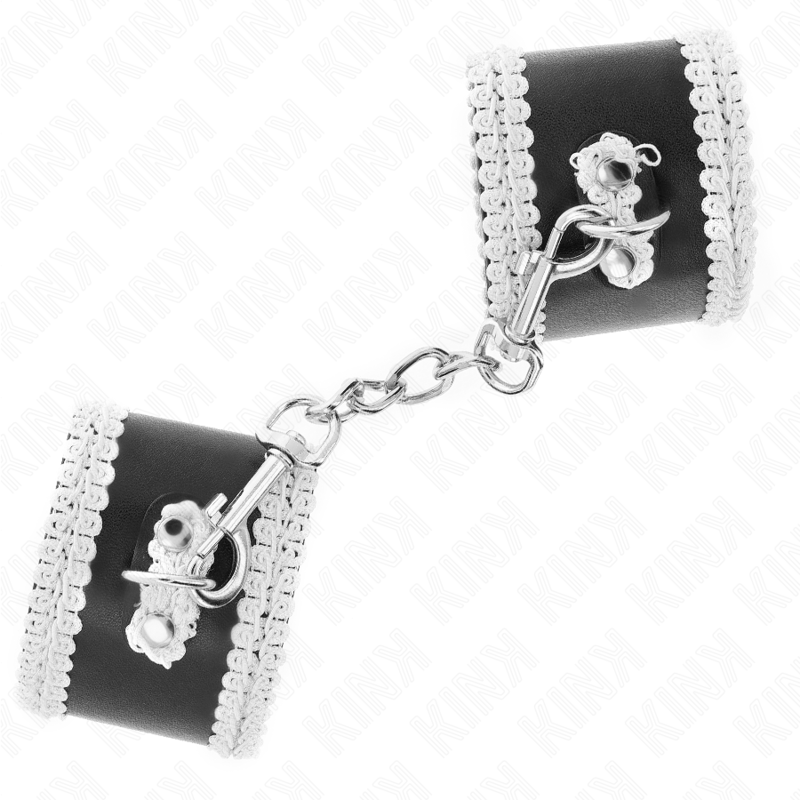 Kink - Polso Nero Con Pizzo Decorato Bianco Regolabile 20-23 Cm X 55 Cm - KINK WRIST RESTRAINT - Manette e Polsini | erosidea.com