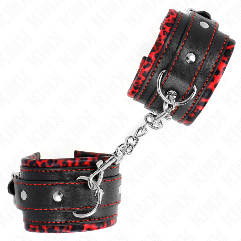Kink - Poggipolsi Imbottiti In Pelliccia Rosso/Nero Regolabile 17-29 Cm X 6 Cm - KINK WRIST RESTRAINT - Manette e Polsini | erosidea.com