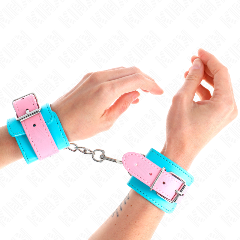 Kink - Graziosi Poggipolsi Blu/Rosa Regolabili 16-28 Cm X 5 Cm - KINK WRIST RESTRAINT - Manette e Polsini | erosidea.com