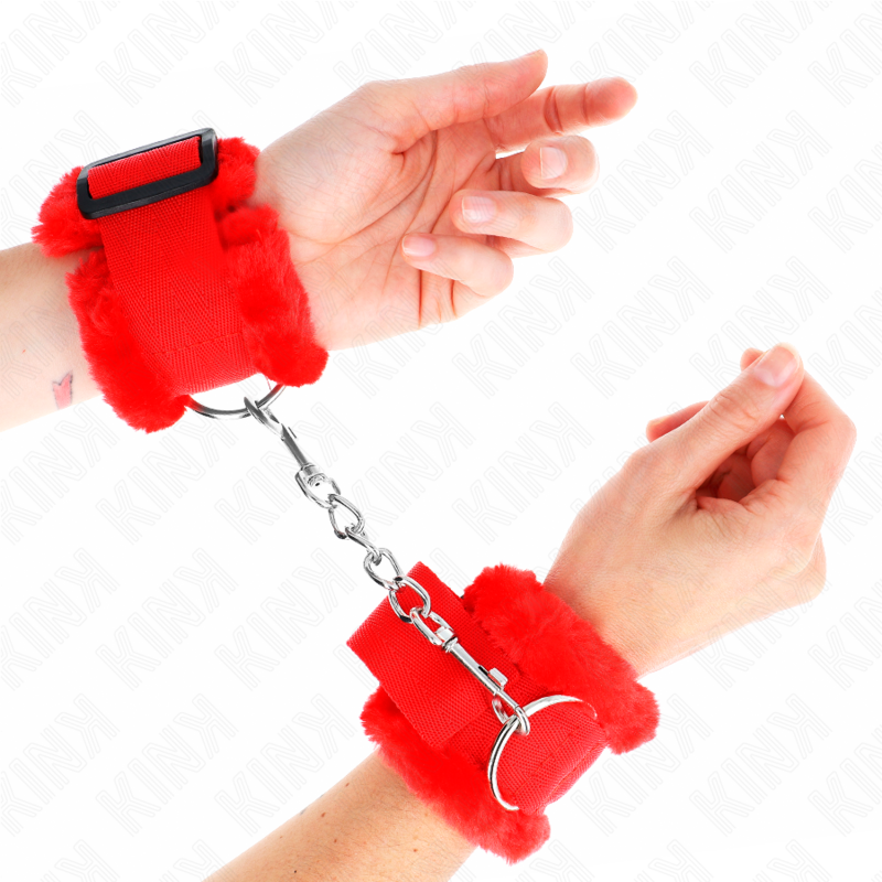Kink Polsini Foderati In Pelliccia Rosso Regolabili - KINK WRIST RESTRAINT - Manette e Polsini | erosidea.com