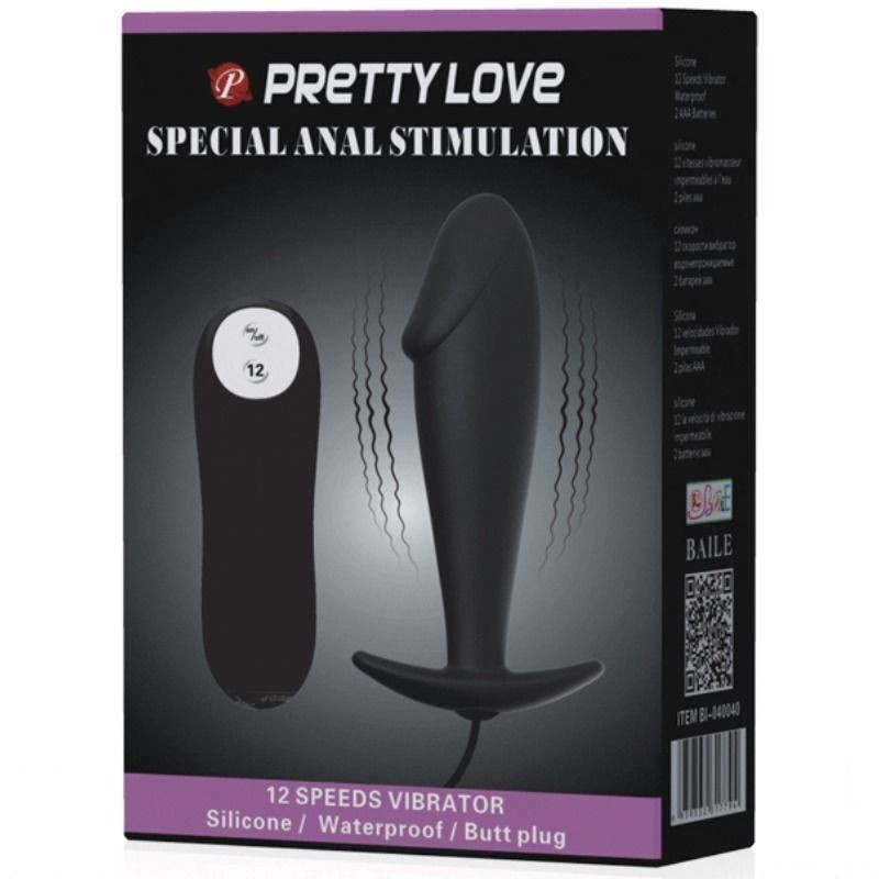 Plug Anale In Silicone Forma Del Pene E 12 Modalit Di Vibrazione Nero - PRETTY LOVE BOTTOM - Plug e Catene Anali | erosidea.com