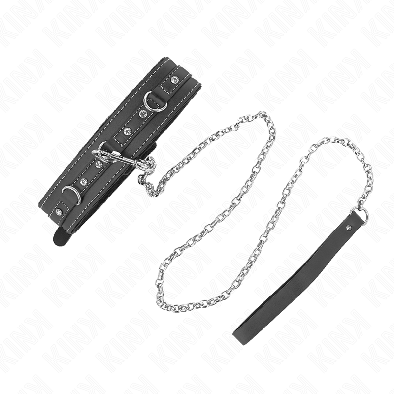 Kink - Collana In Pelle Pvc Con Cintura 105 Cm Rivetto Strass 41.5 X 4 Cm - KINK COLLAR & GAG - Bondage | erosidea.com