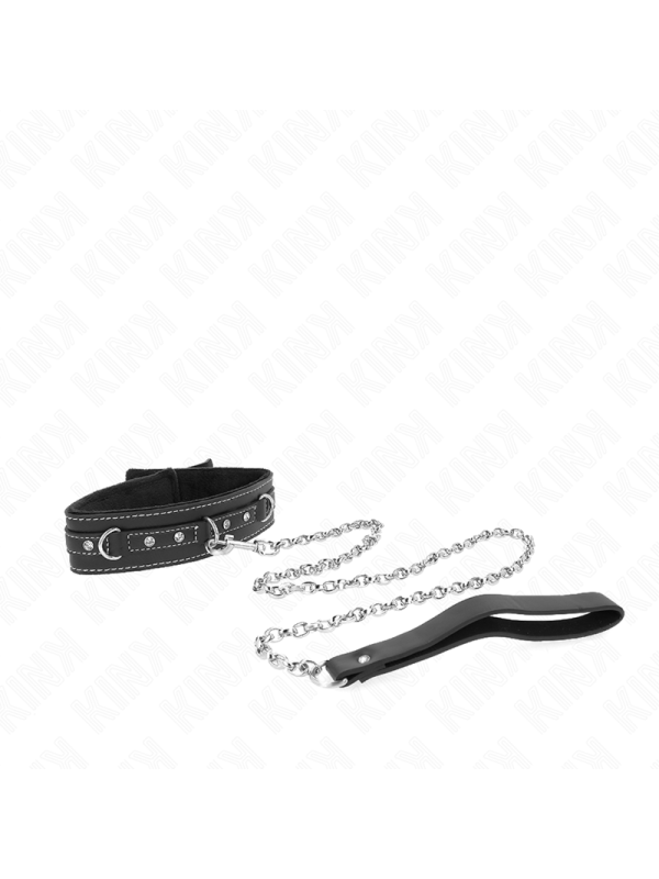 Kink - Collana In Pelle Pvc Con Cintura 105 Cm Rivetto Strass 41.5 X 4 Cm - KINK COLLAR & GAG - Bondage | erosidea.com