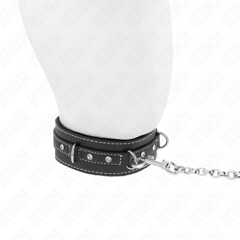 Kink - Collana In Pelle Pvc Con Cintura 105 Cm Rivetto Strass 41.5 X 4 Cm - KINK COLLAR & GAG - Bondage | erosidea.com