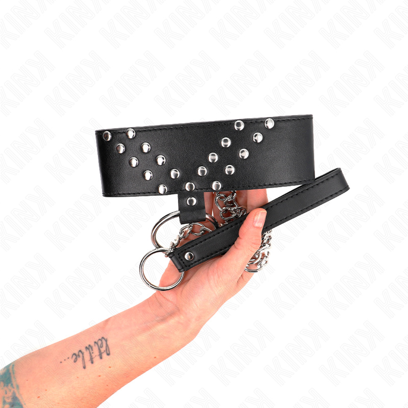 Kink - Collana Con Cintura 65 Cm Con Rivetto A V Regolabile 36-43 Cm X 5 Cm - KINK COLLAR & GAG - Bondage | erosidea.com