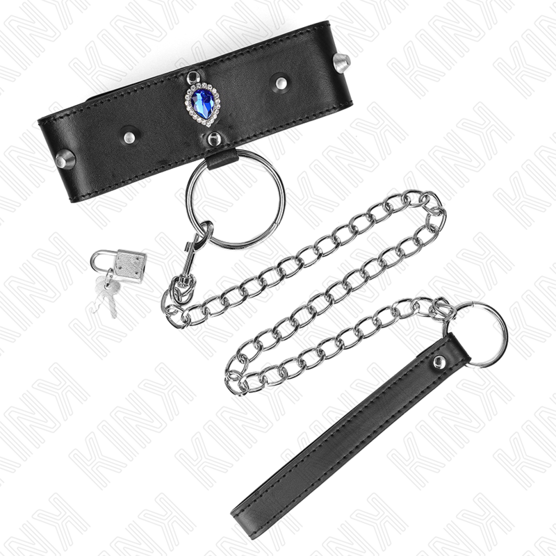 Kink - Collana 65 Cm Con Cinturino Con Diamanti Blu Regolabile 36-43 Cm X 5 Cm - KINK COLLAR & GAG - Bondage | erosidea.com