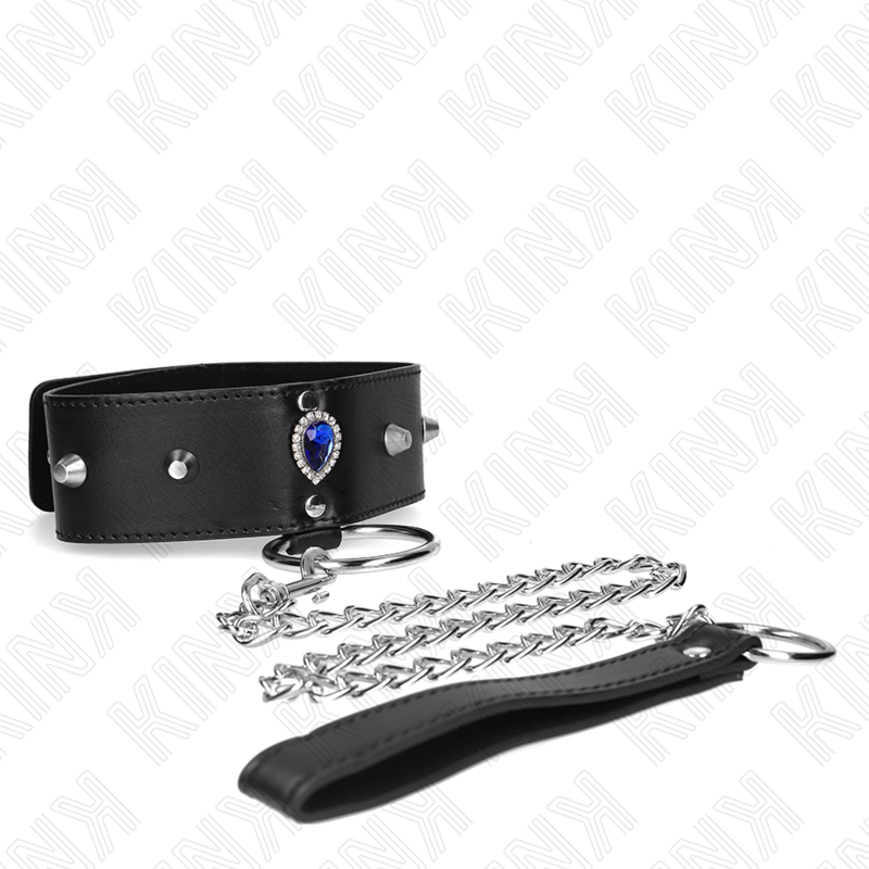 Kink - Collana 65 Cm Con Cinturino Con Diamanti Blu Regolabile 36-43 Cm X 5 Cm - KINK COLLAR & GAG - Bondage | erosidea.com