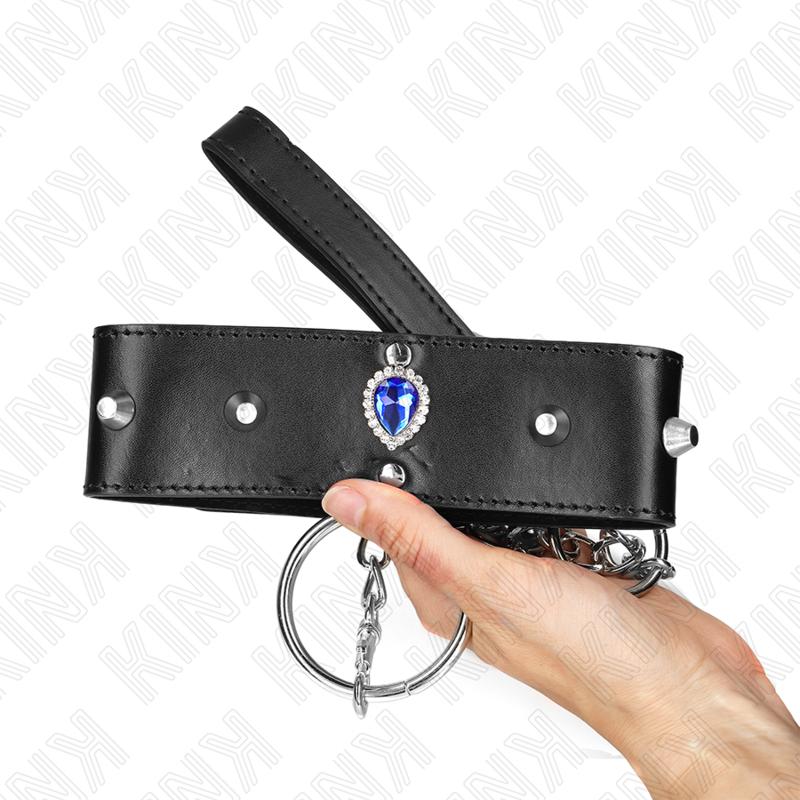 Kink - Collana 65 Cm Con Cinturino Con Diamanti Blu Regolabile 36-43 Cm X 5 Cm - KINK COLLAR & GAG - Bondage | erosidea.com