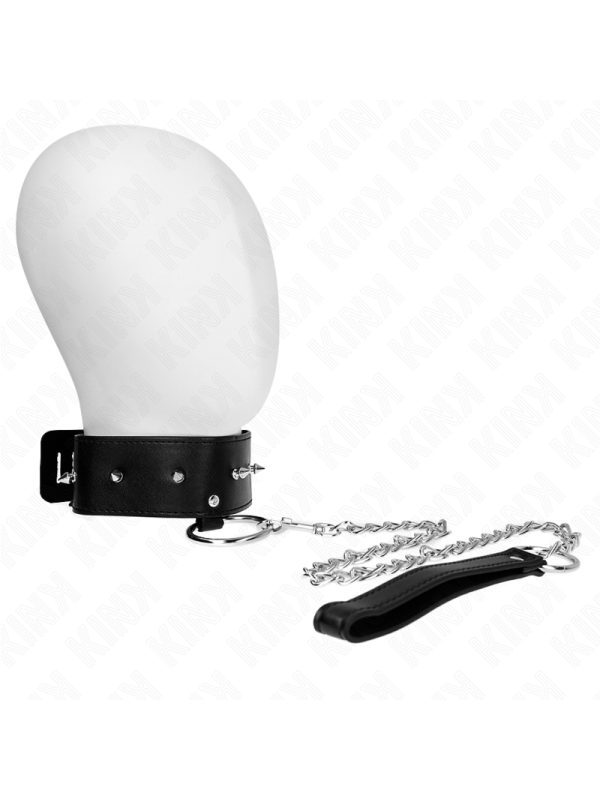 Kink - Collana 65 Cm Con Guinzaglio Con Borchie Argento Modello 2 Regolabile 36-43 Cm X 5 Cm - KINK COLLAR & GAG - Collari e Guinzagli | erosidea.com