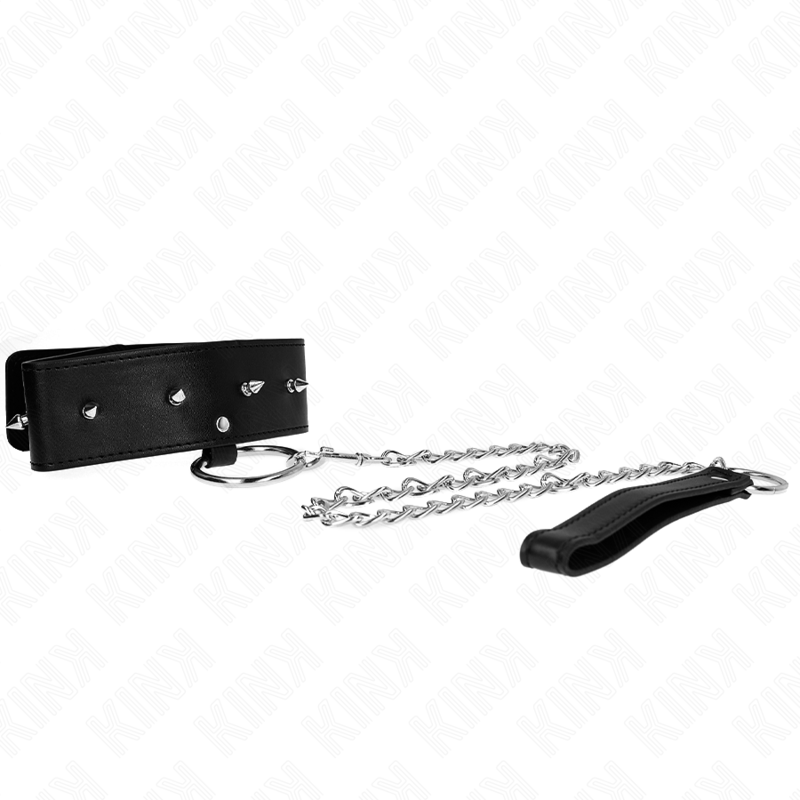 Kink - Collana 65 Cm Con Guinzaglio Con Borchie Argento Modello 2 Regolabile 36-43 Cm X 5 Cm - KINK COLLAR & GAG - Collari e Guinzagli | erosidea.com