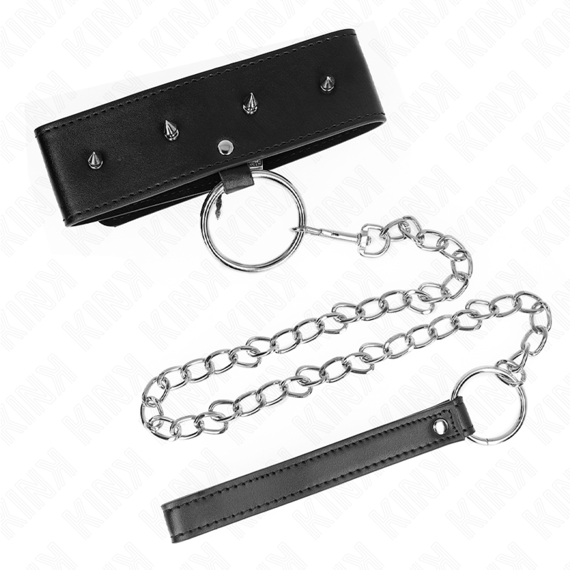 Kink - Collana 65 Cm Con Guinzaglio Con Borchie Argento Modello 2 Regolabile 36-43 Cm X 5 Cm - KINK COLLAR & GAG - Collari e Guinzagli | erosidea.com