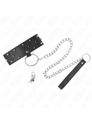 Kink - Collana Con Guinzaglio 65 Cm Con Borchie In Argento Modello 5 Regolabile 36-43 Cm X 5 Cm - KINK COLLAR & GAG - Collari e Guinzagli | erosidea.com