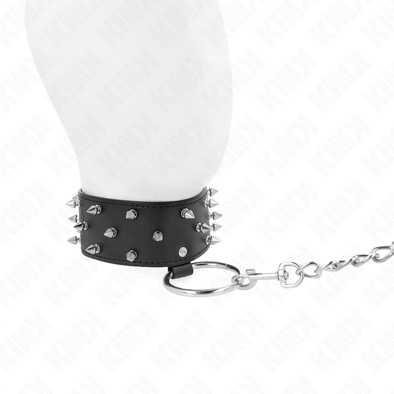 Kink - Collana Con Guinzaglio 65 Cm Con Borchie In Argento Modello 5 Regolabile 36-43 Cm X 5 Cm - KINK COLLAR & GAG - Collari e Guinzagli | erosidea.com